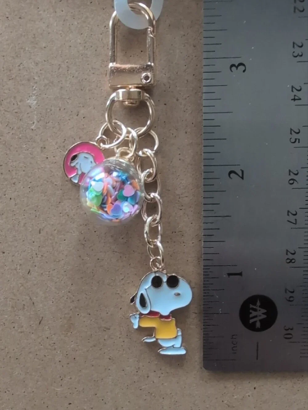 Enamel Charm Keychain with Confetti Globe - Yellow & Pink